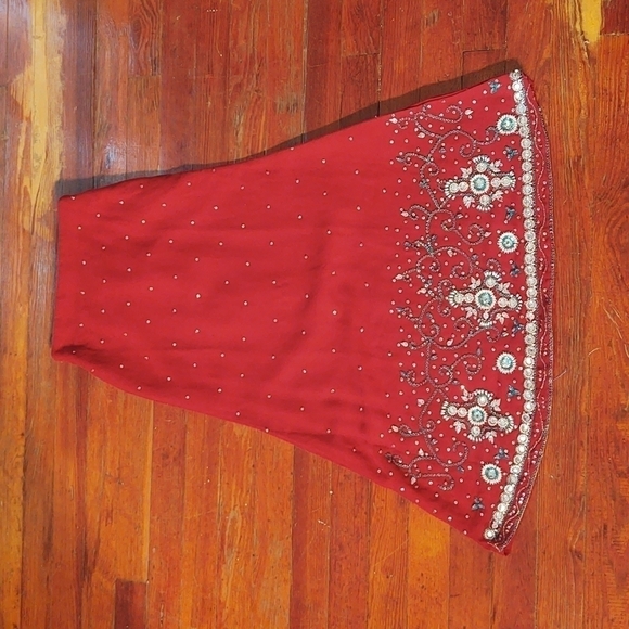 Red Beaded and Sequined Skirt - Picture 1 of 11